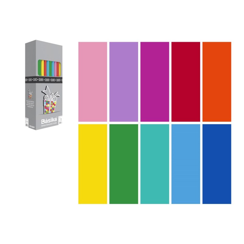 Papel de regalo basika 10 colores rollo ancho 70 cm longitud 2 mt colores surtidos gramaje 60 gr Papel de regalo basika 10 colores rollo ancho 70 cm longitud 2 mt colores surtidos gramaje 60 gr