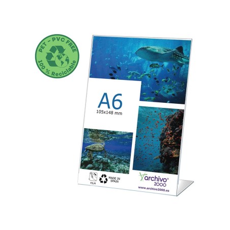 Expositor sobremesa archivo 2000 pet flexible 100% reciclable din a6 vertical forma l transparente