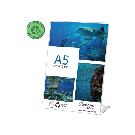 Expositor sobremesa archivo 2000 pet flexible 100% reciclable din a5 vertical forma l transparente
