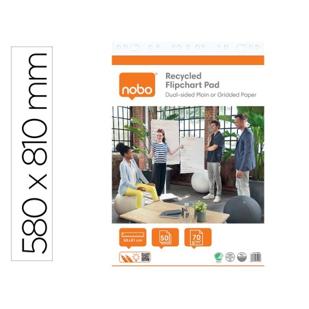 Bloc congreso nobo papel reciclado cuadriculado/liso 580x810 mm 50 hojas 70 g/m2 pack de 2 unidades