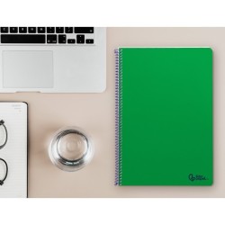 Cuaderno espiral liderpapel din a4 smart tapa blanda 80h 75gr cuadro 4mm con margen color verde