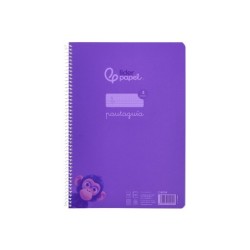 Cuaderno espiral liderpapel din a4 pautaguia tapa plastico80h 90gr cuadro pautado 4mm con margen color lila