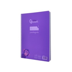 Cuaderno espiral liderpapel din a4 pautaguia tapa plastico80h 90gr cuadro pautado 4mm con margen color lila