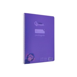 Cuaderno espiral liderpapel din a4 pautaguia tapa plastico80h 90gr cuadro pautado 4mm con margen color lila