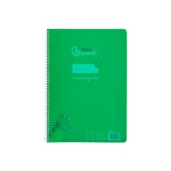 Cuaderno espiral liderpapel din a4 pautaguia tapa plastico80h 90gr cuadro pautado 4mm con margen color verde