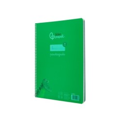 Cuaderno espiral liderpapel din a4 pautaguia tapa plastico80h 90gr cuadro pautado 4mm con margen color verde