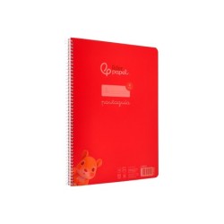 Cuaderno espiral liderpapel din a4 pautaguia tapa plastico80h 90gr cuadro pautado 4mm con margen color rojo