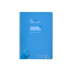 Cuaderno espiral liderpapel din a4 pautaguia tapa plastico80h 90gr cuadro pautado 4mm con margen color azul