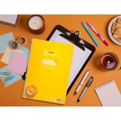 Cuaderno espiral liderpapel din a4 pautaguia tapa plastico80h 90gr cuadro pautado 4mm con margen color amarillo