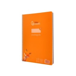 Cuaderno espiral liderpapel din a4 pautaguia tapa plastico80h 90gr cuadro pautado 3mm con margen color naranja
