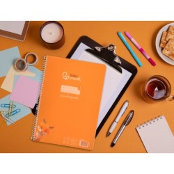 Cuaderno espiral liderpapel din a4 pautaguia tapa plastico80h 90gr cuadro pautado 3mm con margen color naranja