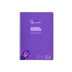 Cuaderno espiral liderpapel din a4 pautaguia tapa plastico 80h 90gr cuadro pautado 3 mm con margen color lila