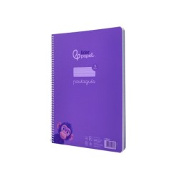 Cuaderno espiral liderpapel din a4 pautaguia tapa plastico 80h 90gr cuadro pautado 3 mm con margen color lila