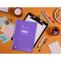 Cuaderno espiral liderpapel din a4 pautaguia tapa plastico 80h 90gr cuadro pautado 3 mm con margen color lila