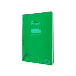 Cuaderno espiral liderpapel din a4 pautaguia tapa plastico 80h 90gr cuadro pautado 3mm con margen color verde