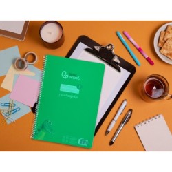 Cuaderno espiral liderpapel din a4 pautaguia tapa plastico 80h 90gr cuadro pautado 3mm con margen color verde
