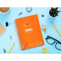 Cuaderno espiral liderpapel din a5 pautaguia tapa plastico 80h 90gr cuadro pautado 4mm color naranja