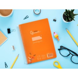 Cuaderno espiral liderpapel din a5 pautaguia tapa plastico 80h 90gr cuadro pautado 3mm color naranja