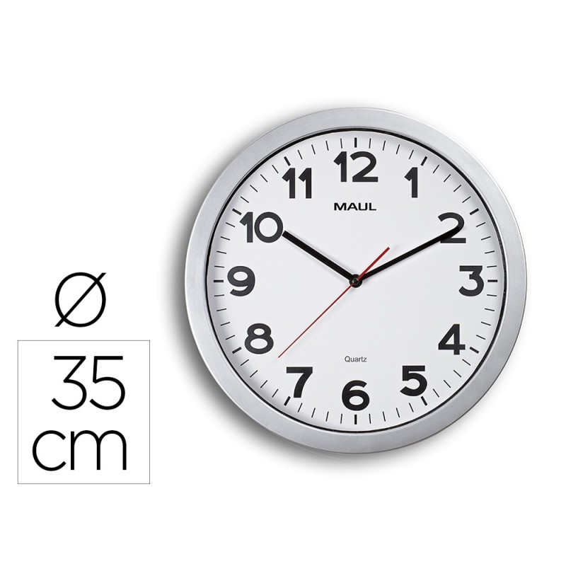 Reloj maul step de pared redondo 35 cm diametro electrico color plata Reloj maul step de pared redondo 35 cm diametro electrico color plata