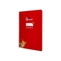 Cuaderno espiral liderpapel din a4 pautaguia tapa dura 80h 90 gr cuadro pautado 5mm color rojo