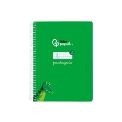 Cuaderno espiral liderpapel din a5 pautaguia tapa blanda 40 h 75 gr cuadro pautado 5mm color verde