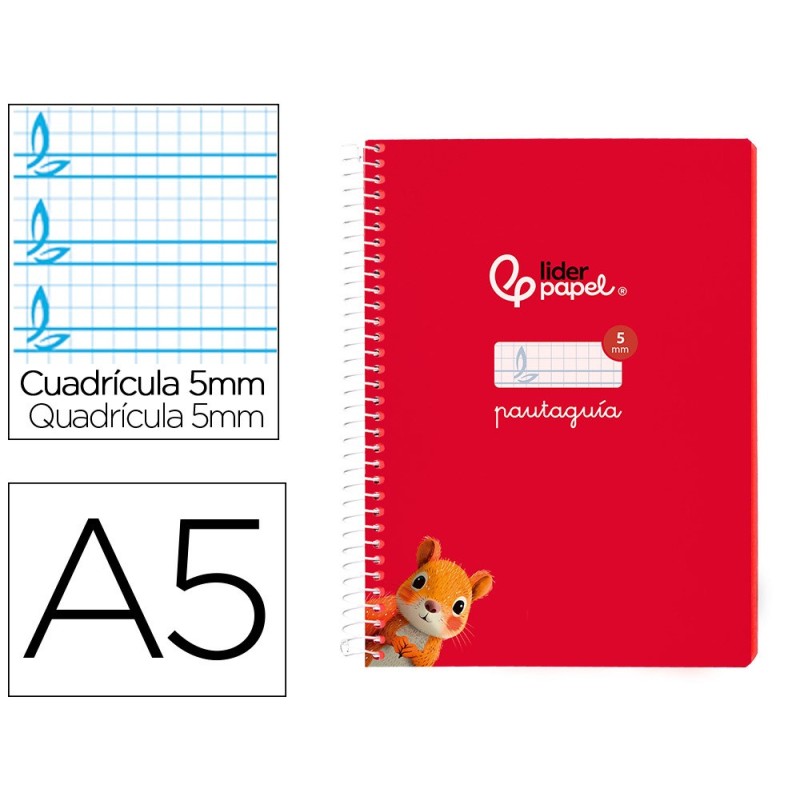 Cuaderno espiral liderpapel din a5 pautaguia tapa blanda 40h 75 gr cuadro pautado 5mm color rojo Cuaderno espiral liderpapel din a5 pautaguia tapa blanda 40h 75 gr cuadro pautado 5mm color rojo