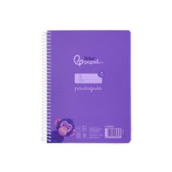 Cuaderno espiral liderpapel din a5 pautaguia tapa plastico 80h 90gr cuadro pautado 4 mm con margen color lila