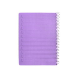 Cuaderno espiral liderpapel din a5 pautaguia tapa plastico 80h 90gr cuadro pautado 4 mm con margen color lila