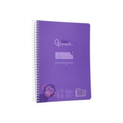 Cuaderno espiral liderpapel din a5 pautaguia tapa plastico 80h 90gr cuadro pautado 4 mm con margen color lila