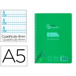 Cuaderno espiral liderpapel din a5 pautaguia tapa plastico 80h 90gr cuadro pautado 4mm con margen color verde
