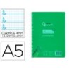 Cuaderno espiral liderpapel din a5 pautaguia tapa plastico 80h 90gr cuadro pautado 4mm con margen color verde