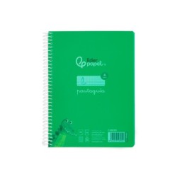 Cuaderno espiral liderpapel din a5 pautaguia tapa plastico 80h 90gr cuadro pautado 4mm con margen color verde