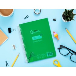 Cuaderno espiral liderpapel din a5 pautaguia tapa plastico 80h 90gr cuadro pautado 4mm con margen color verde