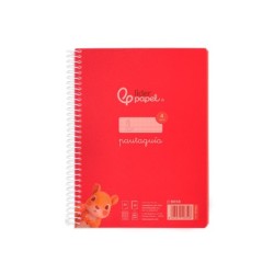 Cuaderno espiral liderpapel din a5 pautaguia tapa plastico 80h 90gr cuadro pautado 4mm con margen color rojo