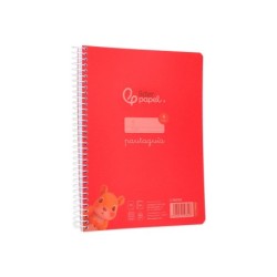 Cuaderno espiral liderpapel din a5 pautaguia tapa plastico 80h 90gr cuadro pautado 4mm con margen color rojo