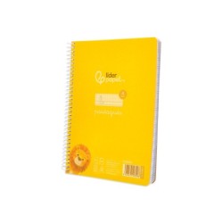 Cuaderno espiral liderpapel din a5 pautaguia tapa plastico 80h 90gr cuadro pautado 4mm con margen color amarillo