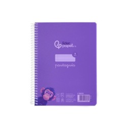 Cuaderno espiral liderpapel din a5 pautaguia tapa plastico 80h 90gr cuadro pautado 3 mm con margen color lila