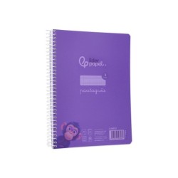 Cuaderno espiral liderpapel din a5 pautaguia tapa plastico 80h 90gr cuadro pautado 3 mm con margen color lila