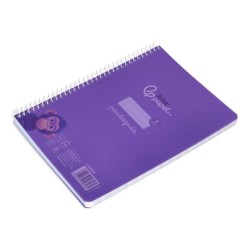 Cuaderno espiral liderpapel din a5 pautaguia tapa plastico 80h 90gr cuadro pautado 3 mm con margen color lila