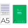 Cuaderno espiral liderpapel din a5 pautaguia tapa plastico 80h 90gr cuadro pautado 3 mm con margen color verde