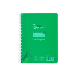 Cuaderno espiral liderpapel din a5 pautaguia tapa plastico 80h 90gr cuadro pautado 3 mm con margen color verde