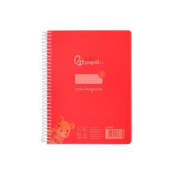 Cuaderno espiral liderpapel din a5 pautaguia tapa plastico 80h 90gr cuadro pautado 3 mm con margen color rojo