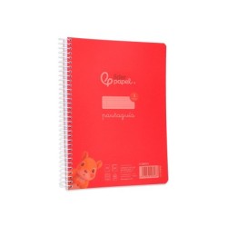 Cuaderno espiral liderpapel din a5 pautaguia tapa plastico 80h 90gr cuadro pautado 3 mm con margen color rojo