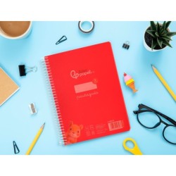 Cuaderno espiral liderpapel din a5 pautaguia tapa plastico 80h 90gr cuadro pautado 3 mm con margen color rojo