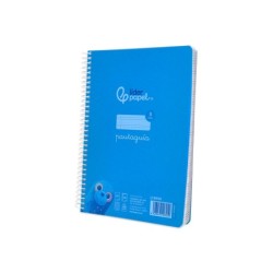 Cuaderno espiral liderpapel din a5 pautaguia tapa plastico 80h 90gr cuadro pautado 3 mm con margen color azul