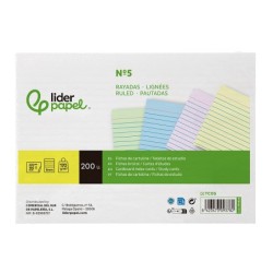 Tarjeta liderpapel para estudiar rayada cartulina de colores 170 gr/m2 160x220mm paquete de 200 unidades