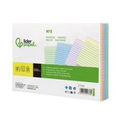 Tarjeta liderpapel para estudiar rayada cartulina de colores 170 gr/m2 160x220mm paquete de 200 unidades