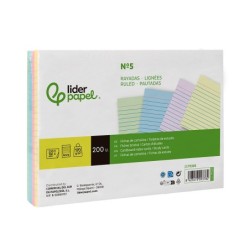Tarjeta liderpapel para estudiar rayada cartulina de colores 170 gr/m2 160x220mm paquete de 200 unidades