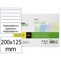Tarjeta liderpapel para estudiar rayada cartulina de colores 170 gr/m2 125x200mm paquete de 200 unidades