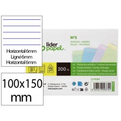 Tarjeta liderpapel para estudiar rayada cartulina de colores 170 gr/m2 100x150mm paquete de 200 unidades